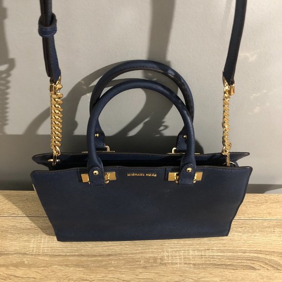 Michael Kors Quinn Navy Satchel Leather Shoulder Handbag - Picture 6 of 10